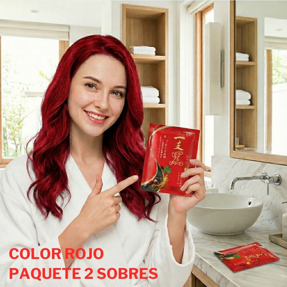 PAQUETE DE 2 SOBRES DE CHAMPÚ CON 30G C/U, TINTE INSTANTÁNEO, COLOR ROJO
