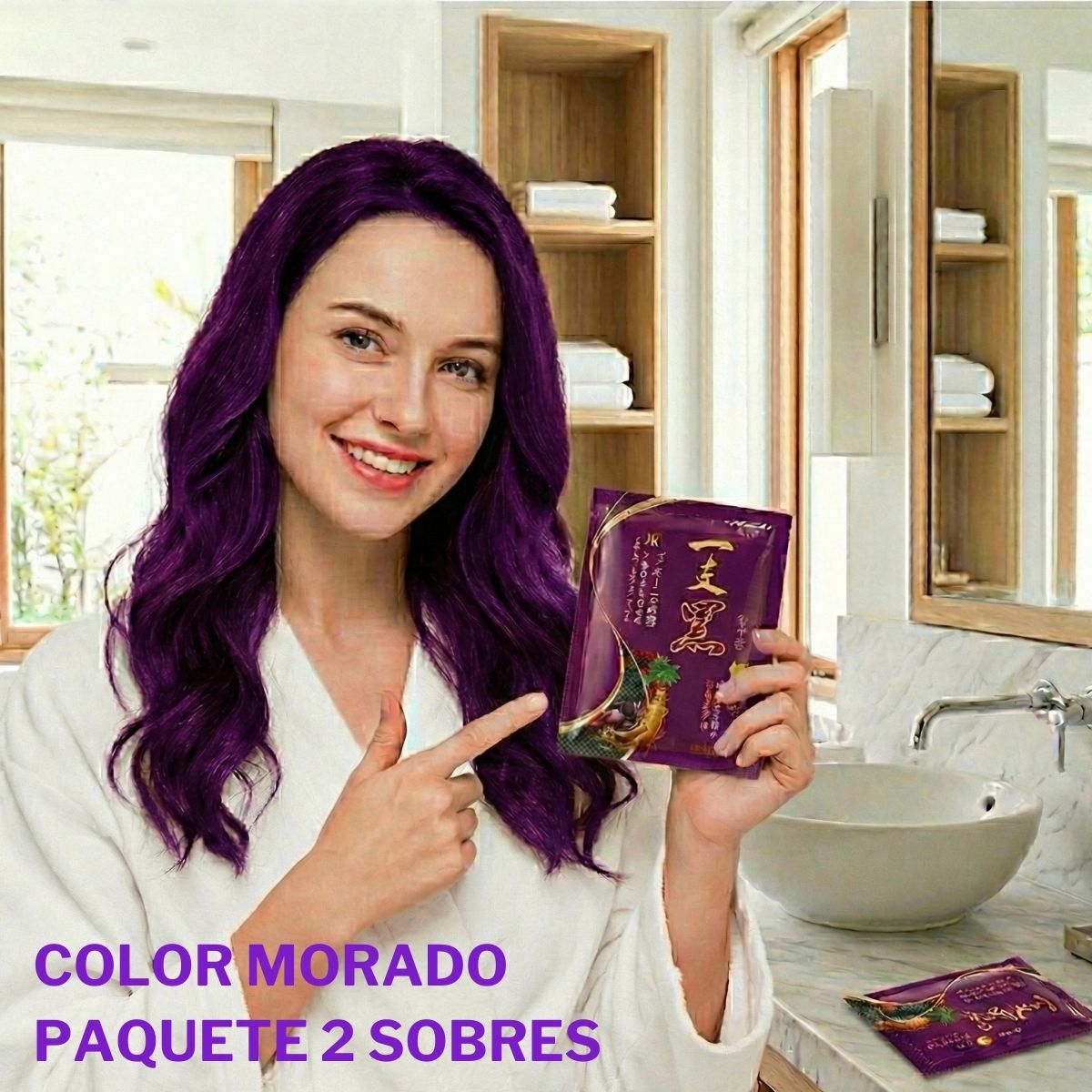 PAQUETE DE 2 SOBRES CON 30 G DE CHAMPÚ CON TINTE INSTANTÁNEO, COLOR MORADO