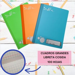 LIBRETA COSIDA PROFESIONAL INDRA, 1 PIEZA DE 100 HOJAS, CUADROS GRANDES